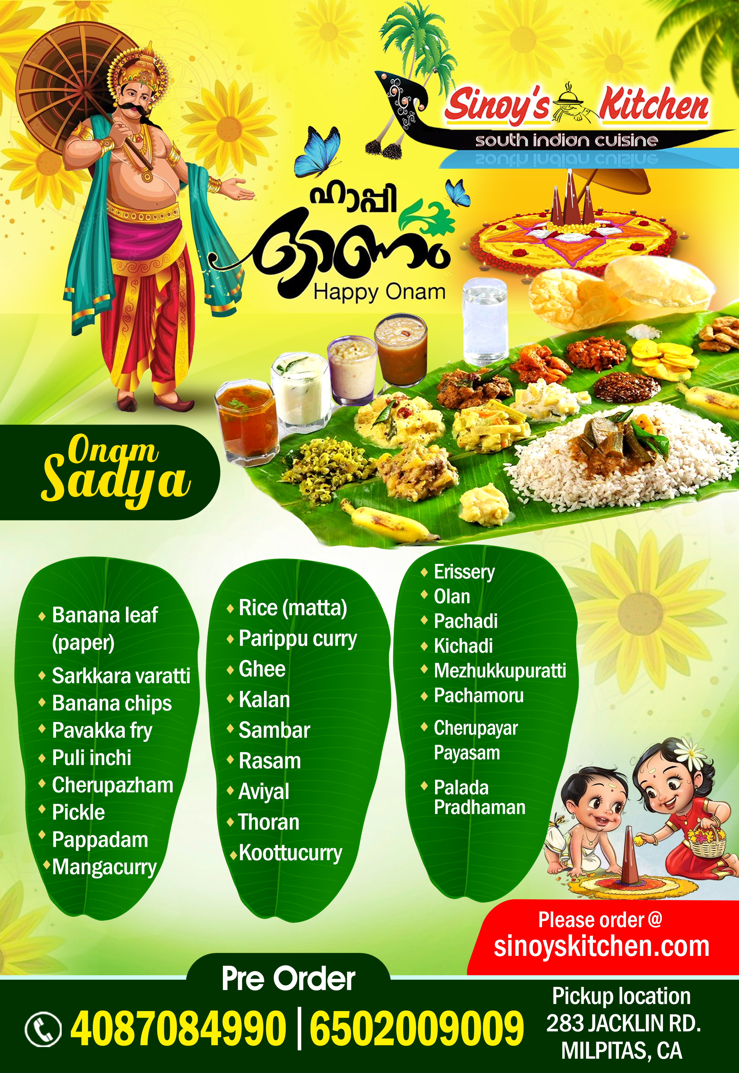 Onam Sadya - Pre Order flyer